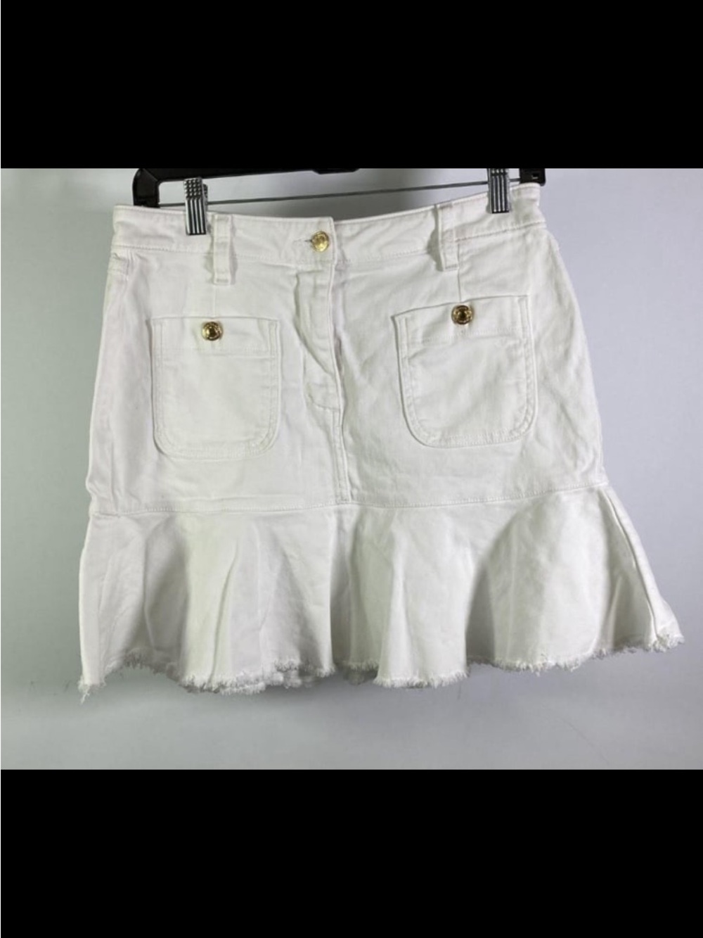 Michael Kors Collection White Denim Mini Skirt with Ruffle Hem